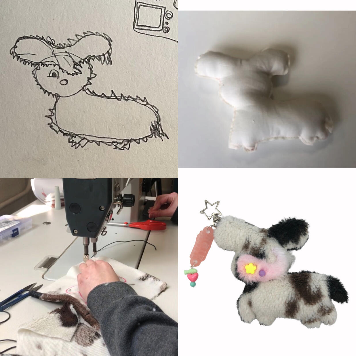 Processus pour crรฉation original de ma mascotte Tchu. Design original, rรฉalisรฉes en surcyclage.